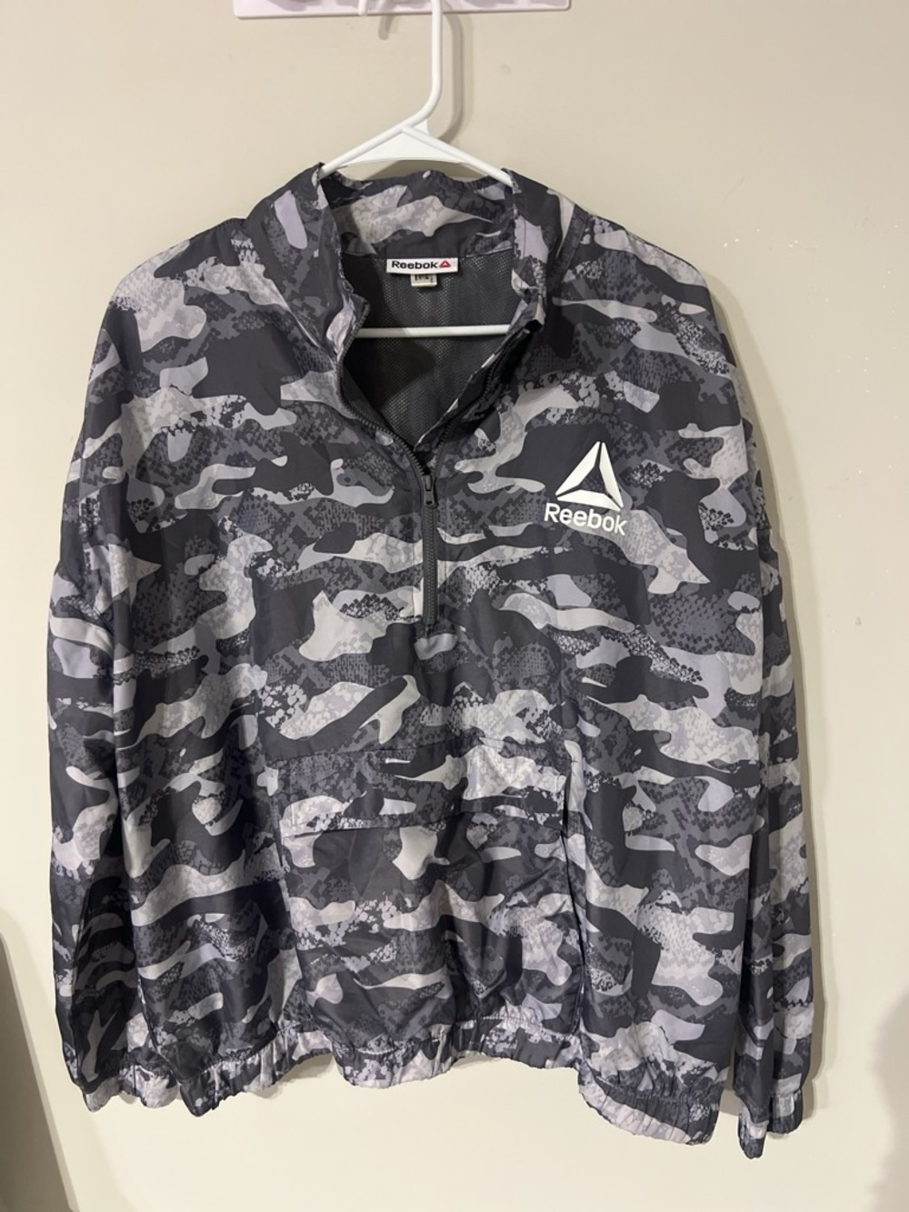Reebok Gray & Black Camo Half-Zip Pullover Jacket